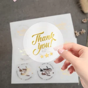 Private Design Transparent Label Self Adhesive Thank You Sticker Roll Paper Custom Printing Logo Gold Foil Round Label Stickers