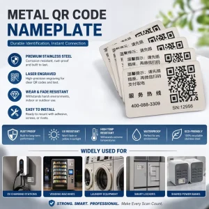 Professional Custom Laser Engraved Stainless Steel Waterproof QR Code Nameplate for Public EV Charging Post Asset Tracking