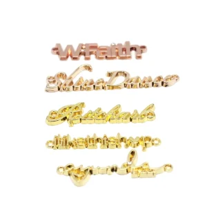 Professional Design Customized Metal Logo Letters Hollow Out Metal Brand Letter Sewing Label Tags