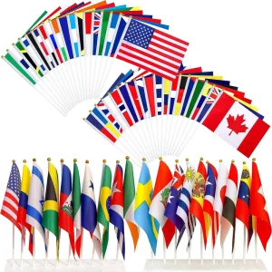 Promotion Advertising Logo Around the World Hand Flags Custom with Plastic Pole Mini Hand Waving Flag