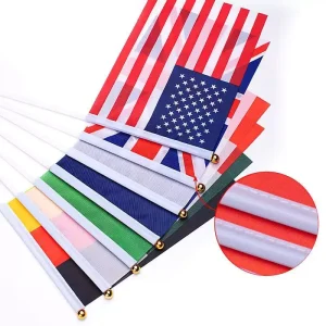 Promotion High Quality 100% Polyester Fabric Double Sided Custom Design Hand Flags for Events Policy Outdoor Show