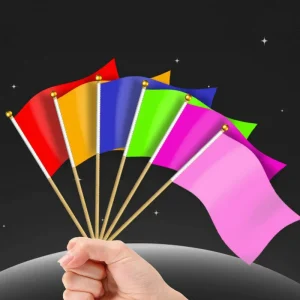 Promotional 14×21 cm Mini Size Durable Blank Red Pink Blue Fabric Waving Hand Held Flag for School Sports Anniversary Decoration