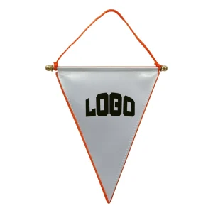 Promotional Custom Satin Pennant Flags with Mini Table Flag Stand Single or Double Sided Logo Printing for Sports Event Use
