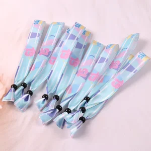 Promotional Fashion Polyester Fabric Festival Blue Wristbands Wrist Ribbon Band with Logo Custom