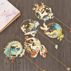 Promotional Gift Antique Hard 3D Gold Plated Metal Enamel Letterpress Printed Hollowed Tassel Custom Bookmark