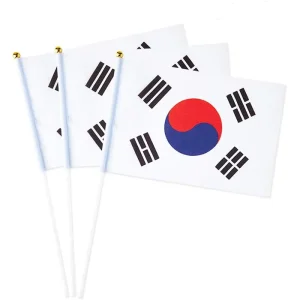 Promotional Korea Mini Hand Held Small Miniature Korean Flags with PVC Pole Fade Resistant and Vivid Colors