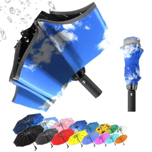 Promotional Luxury Foldable Windproof Umbrella with Blue White Printing Sun Parasoles with Free Shipping Custom Logo Umbrellas