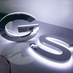 Promotional Metal Brushed Mirror Stainless Steel LED Back Lit Letters Sign 3D Business Logo Signage for Office