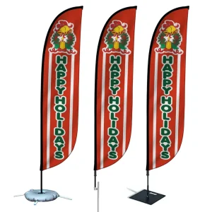 Promotional Outdoor Custom Advertisement Digital Print Flag Banner Beach Flag Pole Kit Custom Happy Holidays Feather Flag