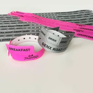 Promotional Waterproof PVC Plastic Bracelets with 3 Tabs Folk Art Style Arm Bands and Custom Logo for Festival Event Use