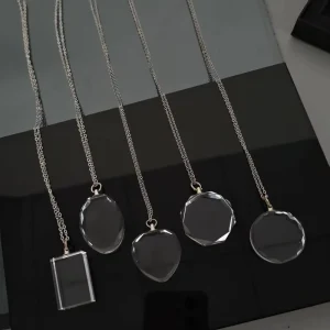 Pujiang Factory Supply love Heart K9 Crystal Necklace Rectangle Blank Laser Engraving Crystal Pendant for Wedding Gift