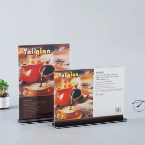 Pull Out T Shape Acrylic Advertising Desktop Sign Holder Double Sided Photograph Display Stand for Office Hotel Wedding