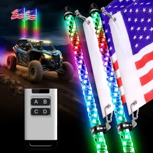 RGB LED Whip Lights with Flag RF Remote Control IP67 Waterproof 37 Dancing Patterns 12V for UTV ATV