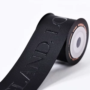 RIBEST Customize Polyester Satin Ribbon Printed With Logo Gold Foil