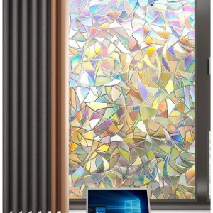 Rainbow Effect Static Cling Window Sticker Non Adhesive Privacy Glass Film Anti Peep Removable Window Covering for Home Office