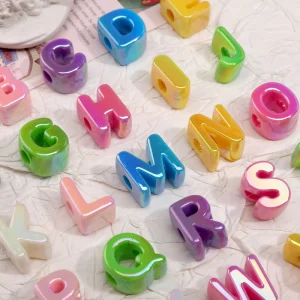 Rainbow Iridescent Large Hole Letter Beads A Z Acrylic Alphabet Beads for DIY Keychain Bracelet Phone Chain Keychain Accessories