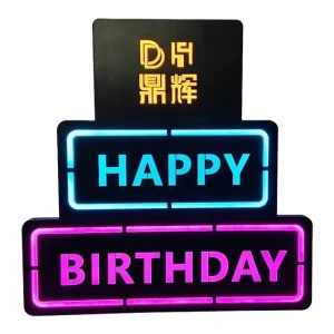 Rechargeable Acrylic Cake Shaped Happy Birthday LED Message Letter Board Sign for Birthday Party Nightclub Bar Decor