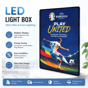 Rectangle LED Drawing Ultra Thin Aluminum Alloy Frame Light Box Wall Mounted Illuminated Billboard Tempered Glass Poster Menu