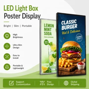 Rectangle LED Drawing Ultra-Thin Aluminum Alloy Frame Light Box Wall-Mounted Illuminated Billboard Tempered Glass Poster Menu