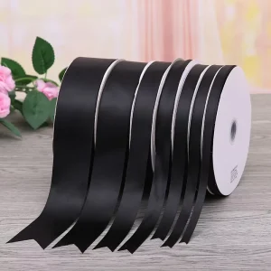 Recyclable 38mm Single/Double Faced Satin Ribbon Gift Printed Ribbon Roll 100% Polyester Custom Black Ribbon With Logo