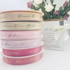 Recyclable 38mm Single Faced Satin Ribbon Gift Roll 100% Polyester 100 Yards Woven Custom Ribbon Gold Logo