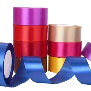 Recycled Polyester Eco Friendly Woven Satin Ribbon 4cm 100 Yards 1.5 Inch Gold Foil Printed Custom Logo Decoration