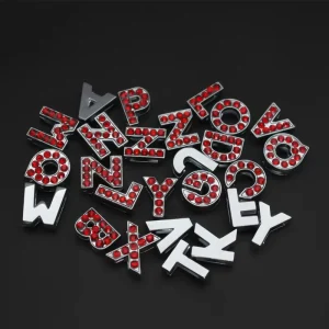Red Crystal 8mm Hole Slide Letters Charms Alphabet A Z Fit 8mm Bracelet Collar Key Chain Belt DIY Jewelry For Women Kids Gift