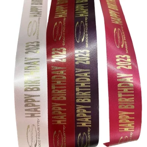 Red Satin Ribbon Gold Foil Custom Color Smooth Soft Silk Single Face 100% Polyester Ribbon for Gift Cake Flower