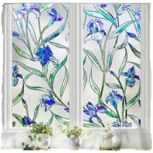 Removable Stained Glass Window Film Privacy 3D Flower Patterned Static Cling No Glue Anti UV Decorative Window Sticker