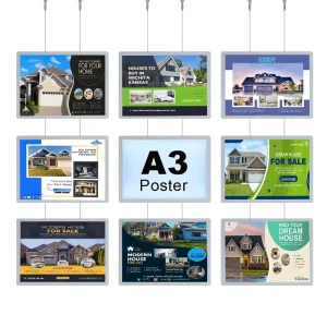 Retail A3 A4 Real Estate Agent Magnetic Acrylic Crystal Window Display Frame Window Hanging Advertising Light Box