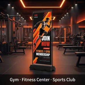Retail Trade Show Poster Stand Door Frame Double Sided Aluminum Black Weatherproof Wall Mounted Snap Open Wheeled Base 60×160