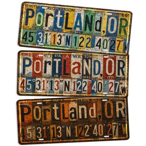 Retro Portland Iron Sign Vintage Letter Metal License Plate Tin Sign Rustic Funny Metal Sign Old Fashioned Garage Wall Decor