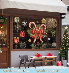 Reusable Christmas Window Clings Static Sticker Decals No Adhesive Snowman Snowflake Set for Glass Window Home Holiday