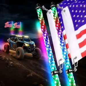 Rgb Led Whip Lights with Flag RF Remote Control 360 Spiral Dancing Chasing Light Antenna Led Whip Lights for UTV ATV