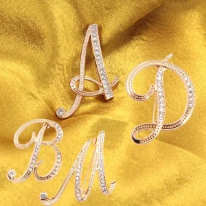 Rhinestones Crystal A Z Letter Initial Brooch Pin for Women Gold Color English Elegance Alphabet Label Lady Jewelry Gift