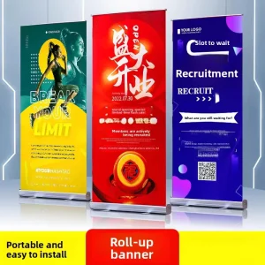 Roll up Banner Display Stand Custom Made Adjustable Height Telescoping Retractable Aluminum Alloy Floor Standing for Advertising