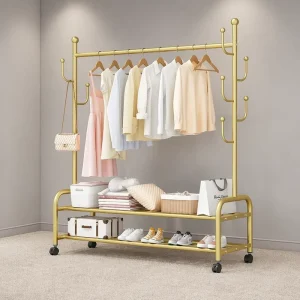 Rolling Clothing Rack Shoe Rack for Hanging Clothes Portable Wardrobe Rack Metal Garment Rack Sturdy