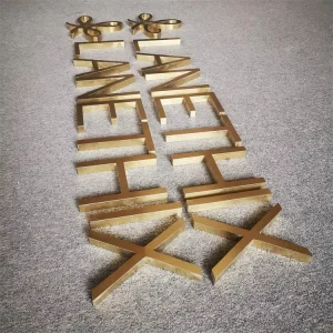 Rustic Metal Wall Letters Non Luminous Gold 3D Stainless Steel Signs Brushed Metal Alphabet Letters Logo Business
