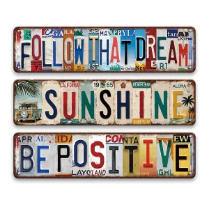 Rustic Positive Words Long Hanging Sign Follow That Dream Sunshine Be Optimistic Ornament for Garage Man Cave