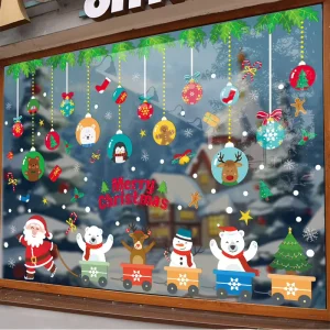 SIHENY Santa Claus Window Decals Cross Border Christmas Static Glass Door Stickers PVC Storefront Ornaments Gift Retail SH 0036