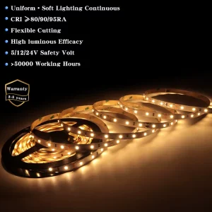 SMD 2835 LED Strip Light High Brightness Flex CRI80/90 RA 60/120/240 LEDs/m for TV Backlight Kitchen Strip Light 24V 12V