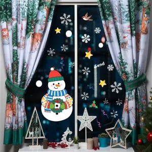 Santa Claus Snowman Static Sticker Decoration for Bedroom Living Room Window Glass