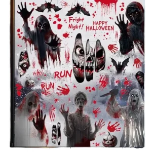 Scary Halloween Static Window Decals Terror Ghost Zombie Blood Hand Print Clings Haunted House Glass Door Decor Stickers