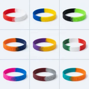 Segmented Color Corporate Advertising Rubber Bracelet Custom Pantone Logo OEM Factory for Sports Sponsorship Marketing Event
