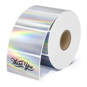 Self Adhesive 2.25×1.25 Inch Rainbow Holographic Direct Thermal Labels for Candle Craft PET Material Strong Adhesive Stickers