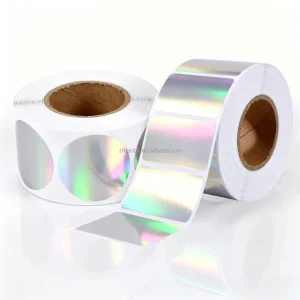 Self Adhesive PET Laser Colorful Holographic Stickers Roll UV Resistant Waterproof for Promotion Grocery Custom