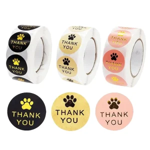 Self Adhesive Thank You Stickers Glossy PVC Vinyl Decorative Labels with Free Gift Box for Cosmetic Shipping Labels