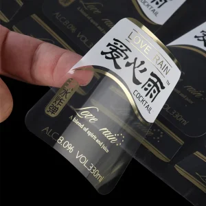 Self Adhesive Waterproof Glossy clear PVC Vinyl Bottle Label Printing Custom Gold Foil logo BOPP Transparent Sticker Roll