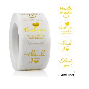 Self-Adhesive Waterproof PE Round Thank You Stickers for Gift and Craft Packaging Color Printed Shipping Labels