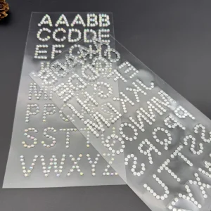 Self adhesive Glitter Craft Crystal Acrylic Alphabet Rhinestone Letters Gravure Printed Eco Friendly Gloss Varnished Stickers